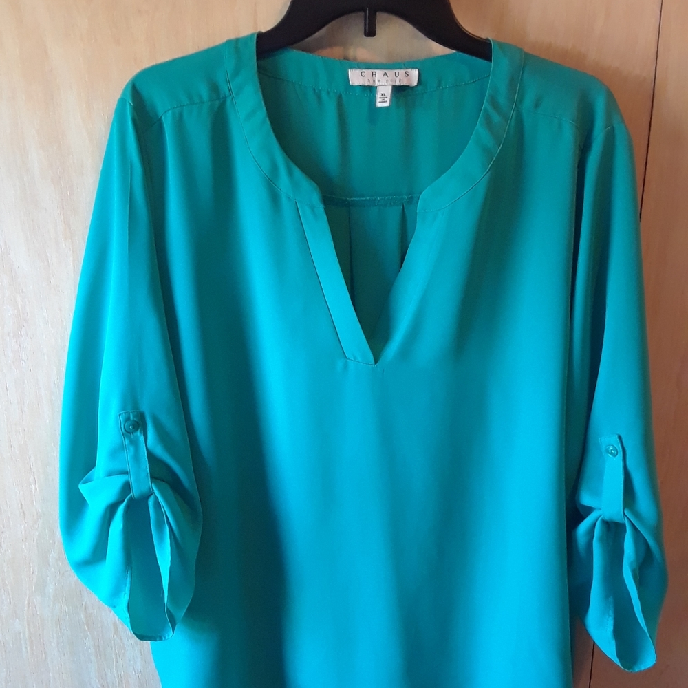 Chaus NY aquamarine blouse, 3/4 button sleeve. XL